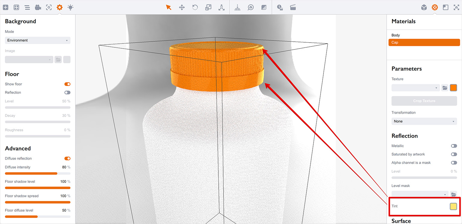 Использование оттенка отражений в Boxshot