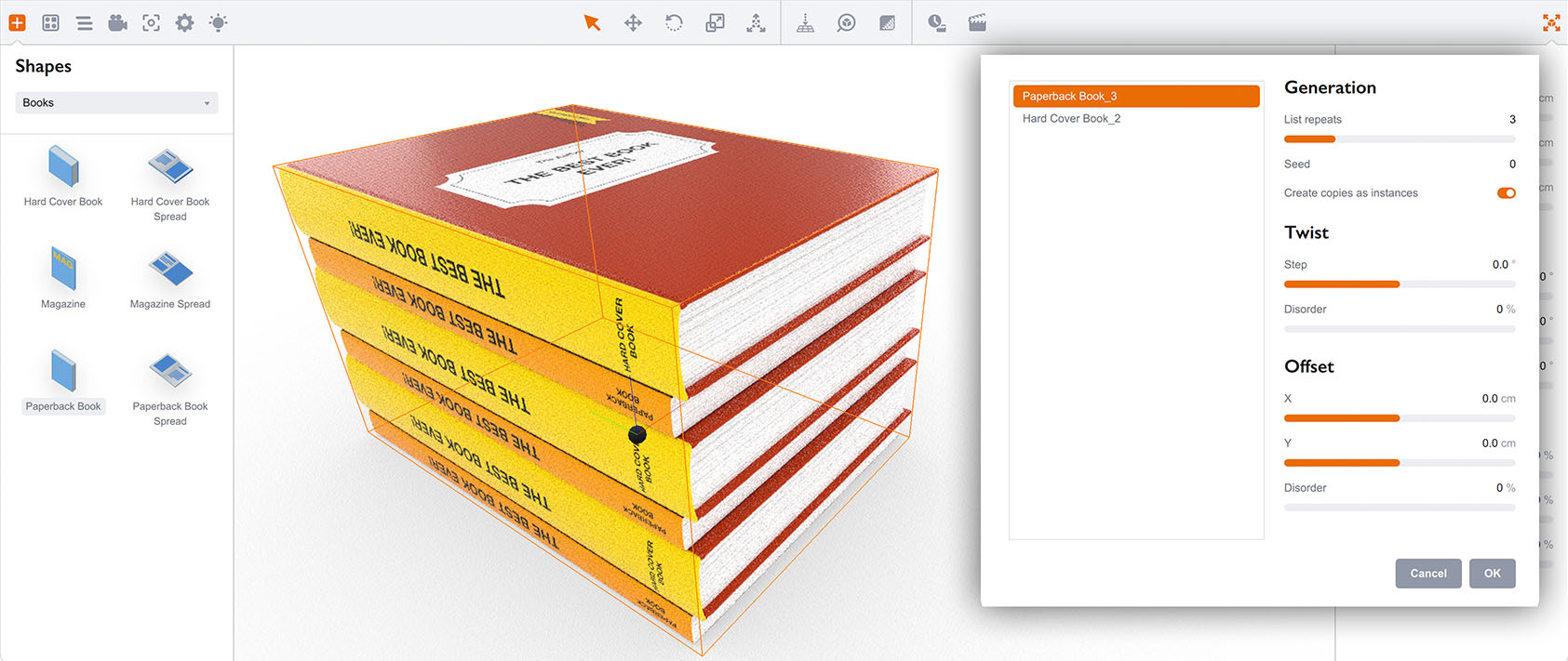 Интерфейс инструмента Boxshot Стопка