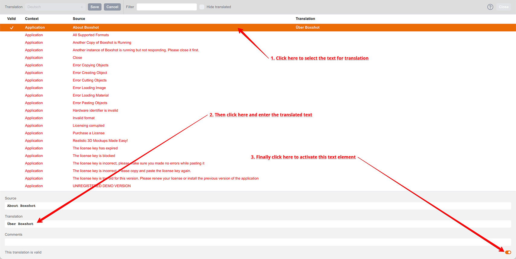 Translating a text element