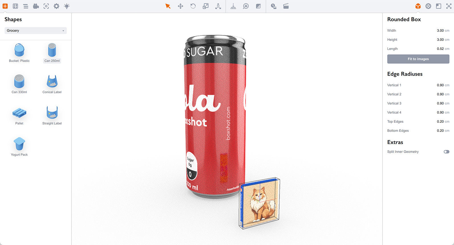 The box in its real size and can of soda