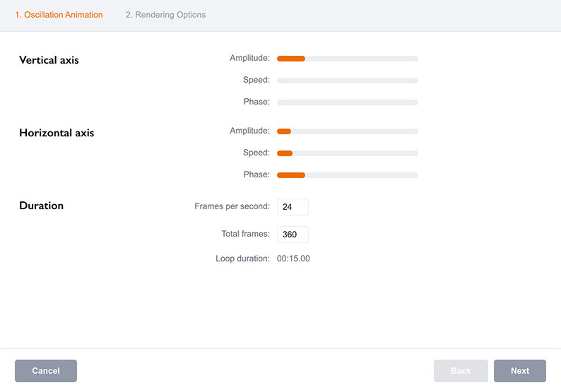 Окно параметров анимации покачивания