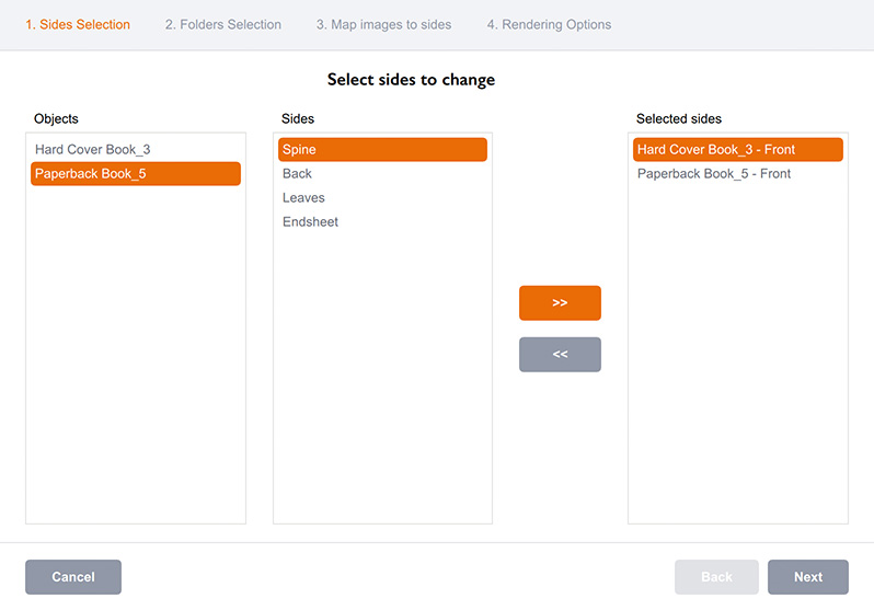 Выбор сторон для пакетного рендеринга на нескольких сторонах в Boxshot