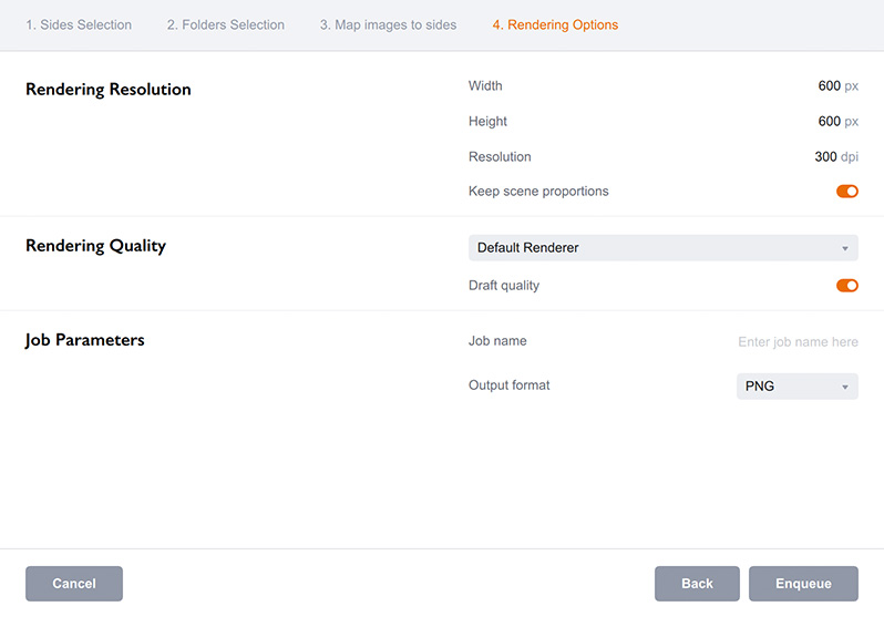 Настройки разрешения для пакетного рендеринга на нескольких сторонах в Boxshot