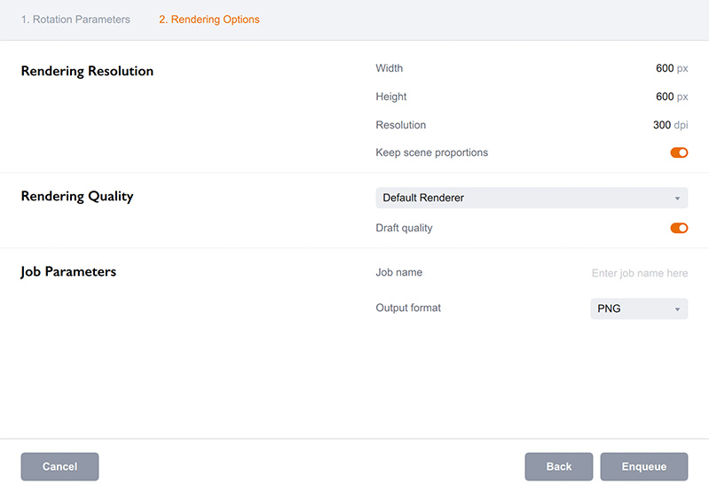Параметры рендеринга анимации вращения