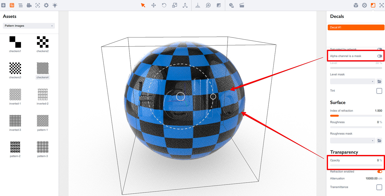 Making the bump decal translucent