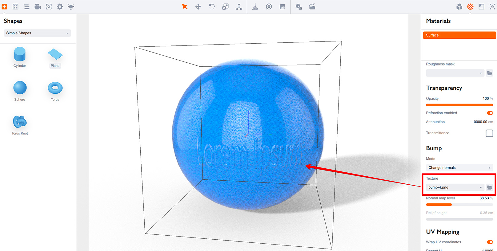 Normal bump on plastic sphere