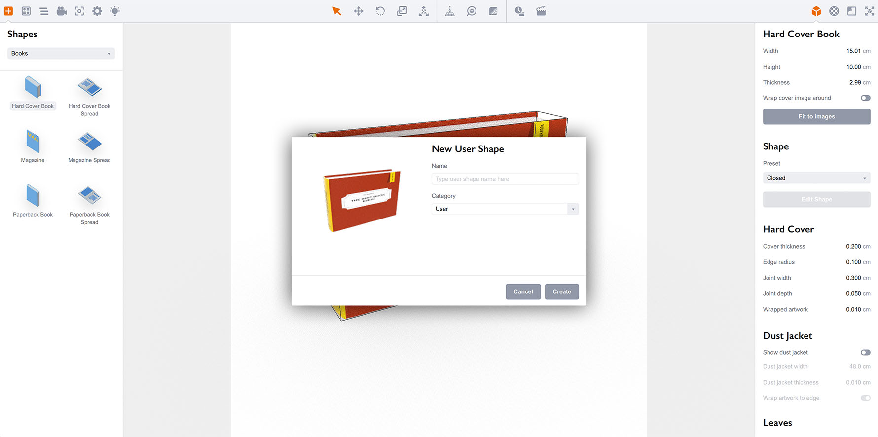 Popup panel with shape adding options