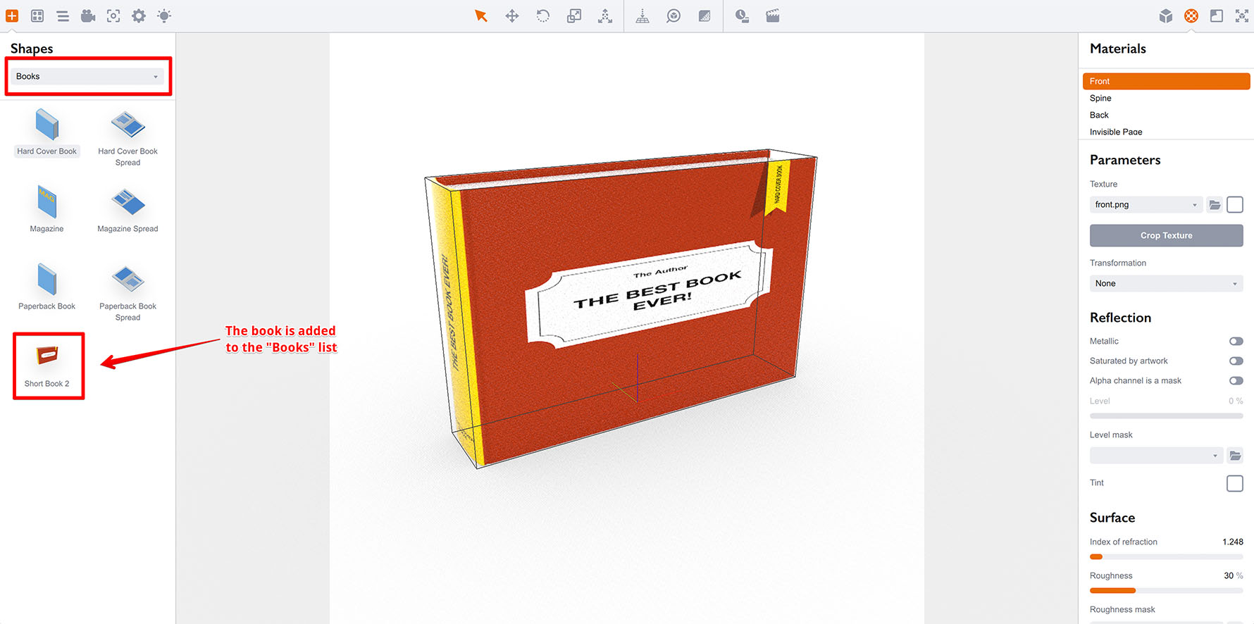 Shape is added to the books list