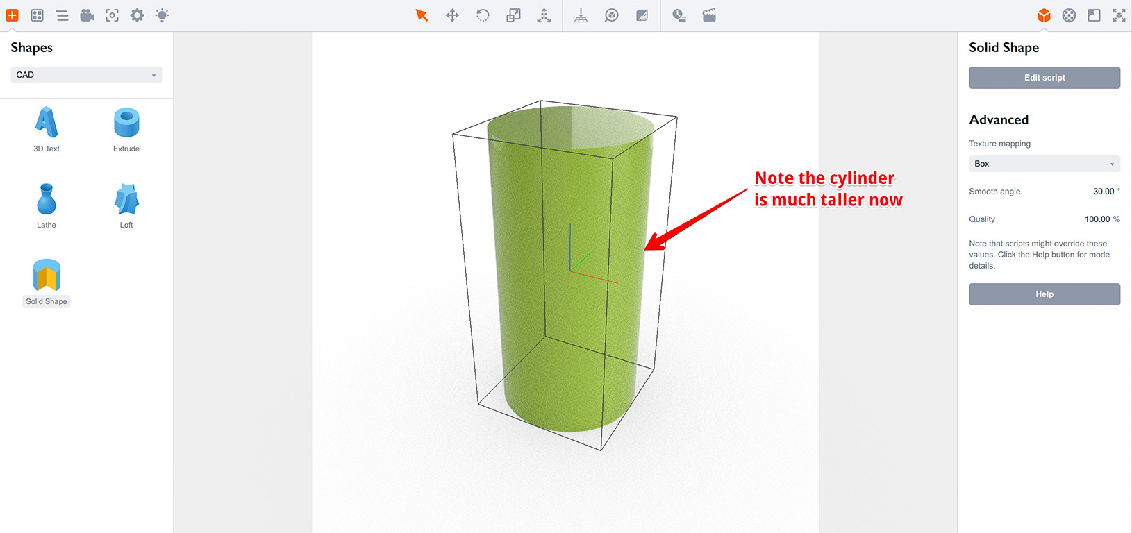 Getting the updated solid shape back to the scene