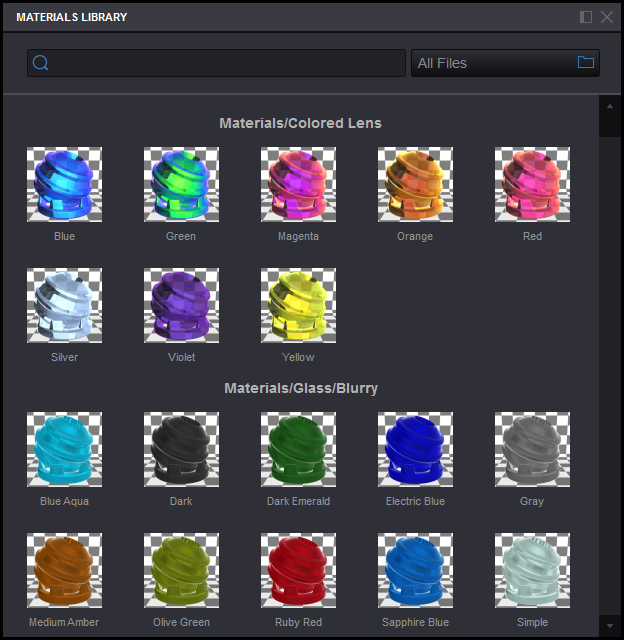 Koru materials library panel