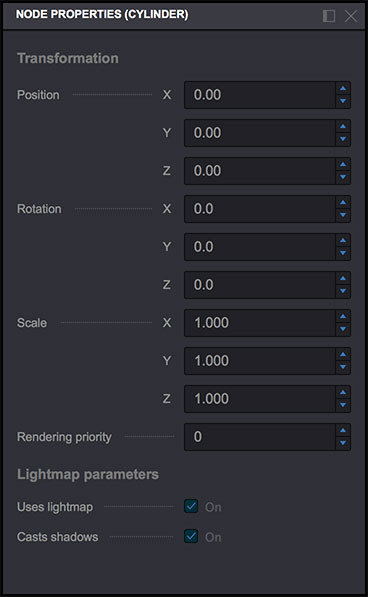 Node properties panel in Koru