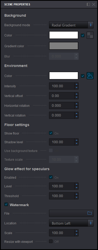 Koru scene properties panel