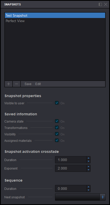 Snapshots panel in Koru