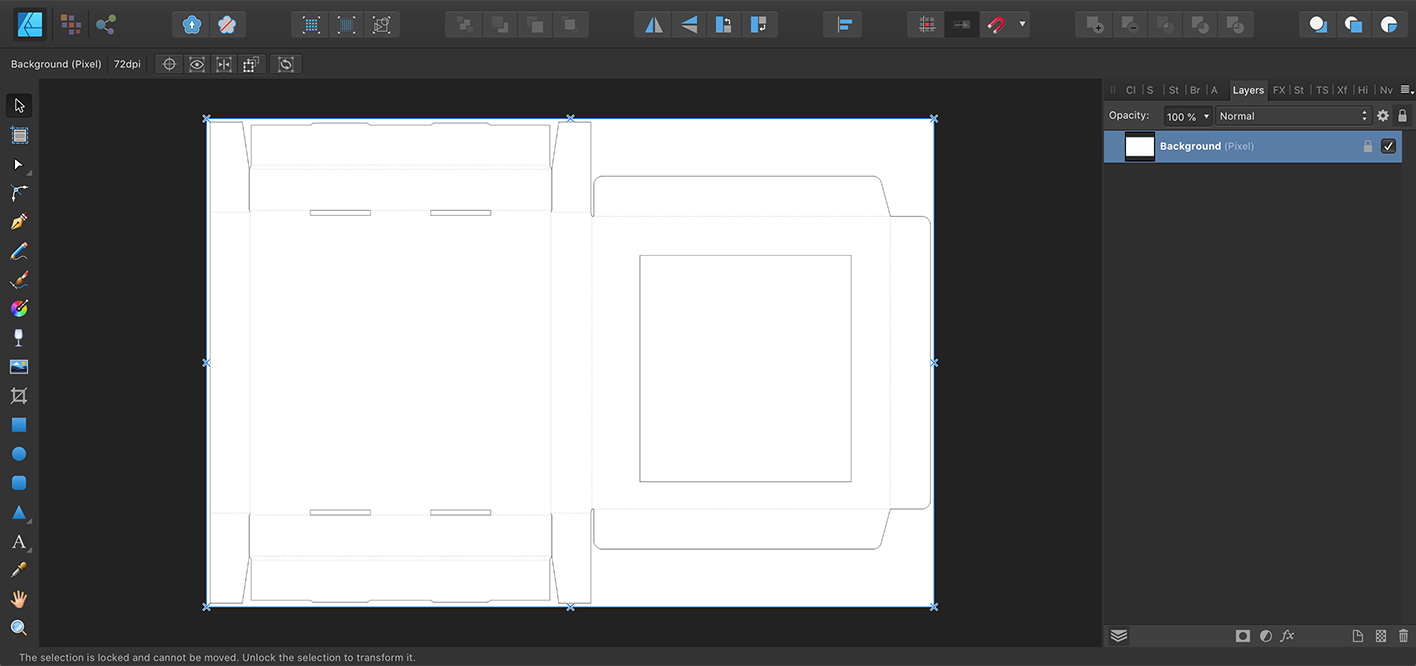 Editing dieline artwork in Affinity Designer