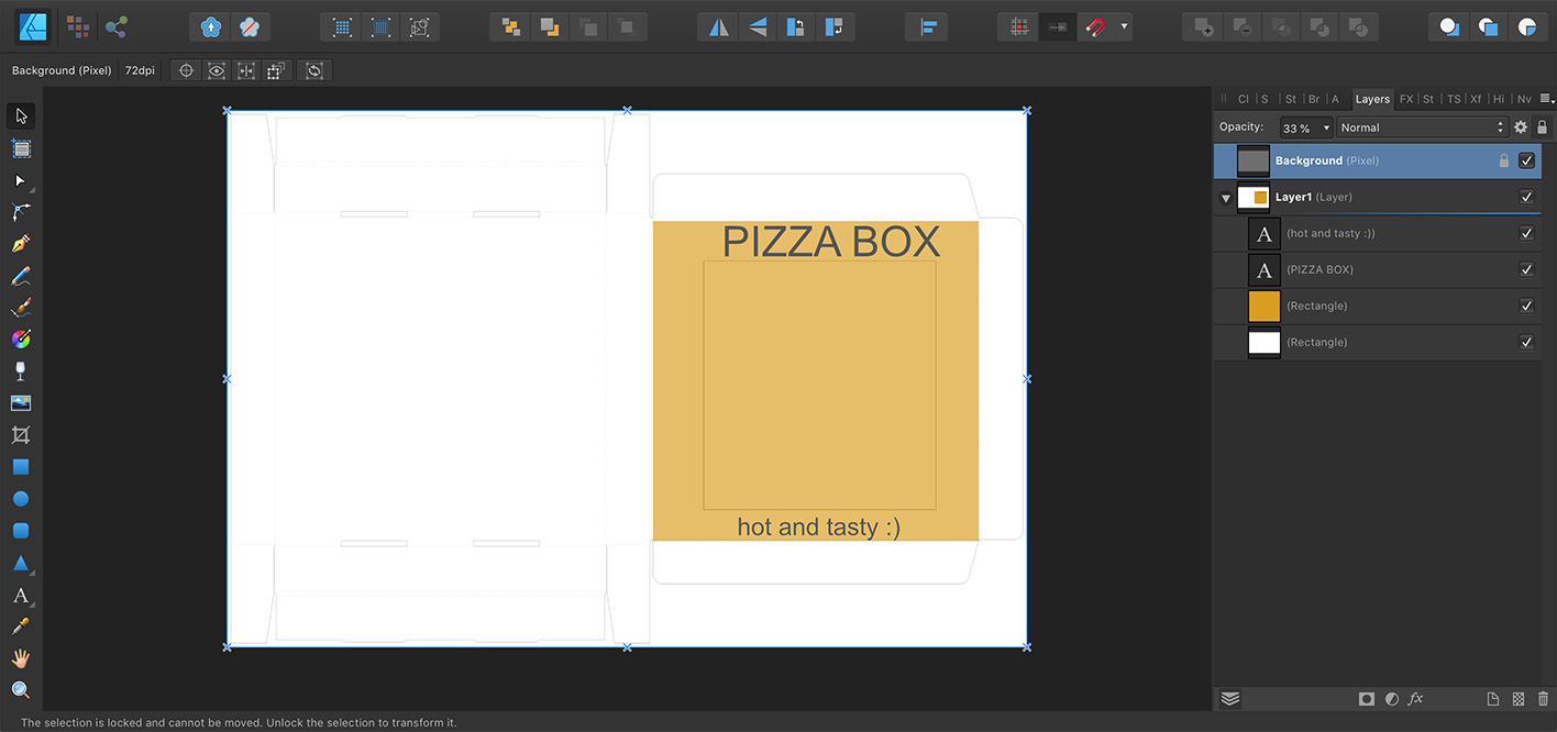 Adding artwork to dieline template in Affinity Designer