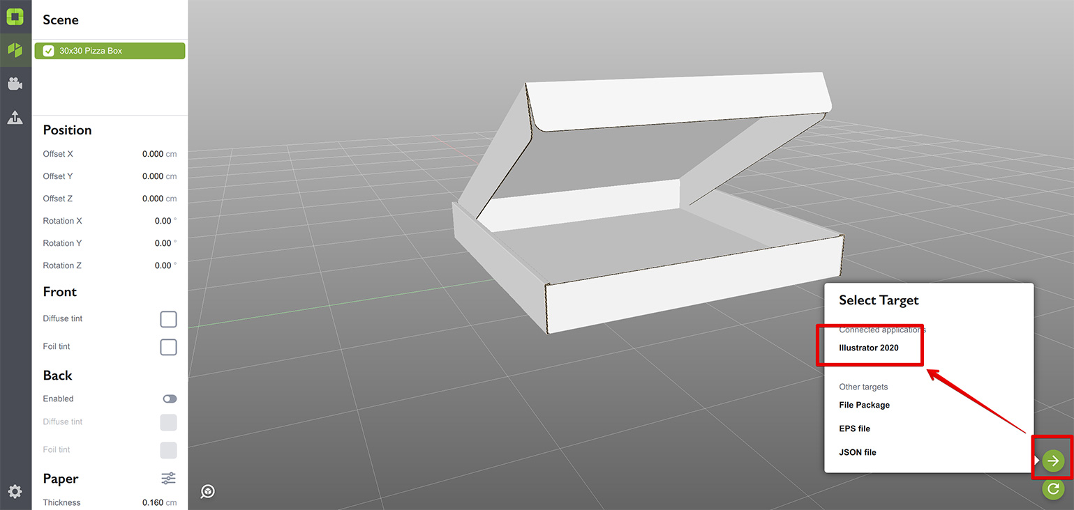 Sending the pizza box dieline to Illustrator