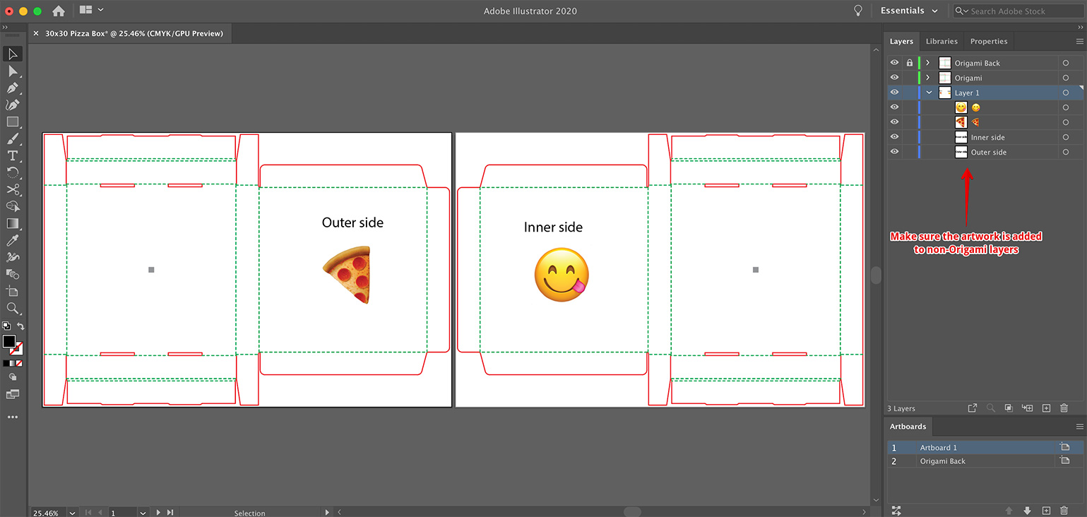 Artwork added to both sides of the shape in Illustrator