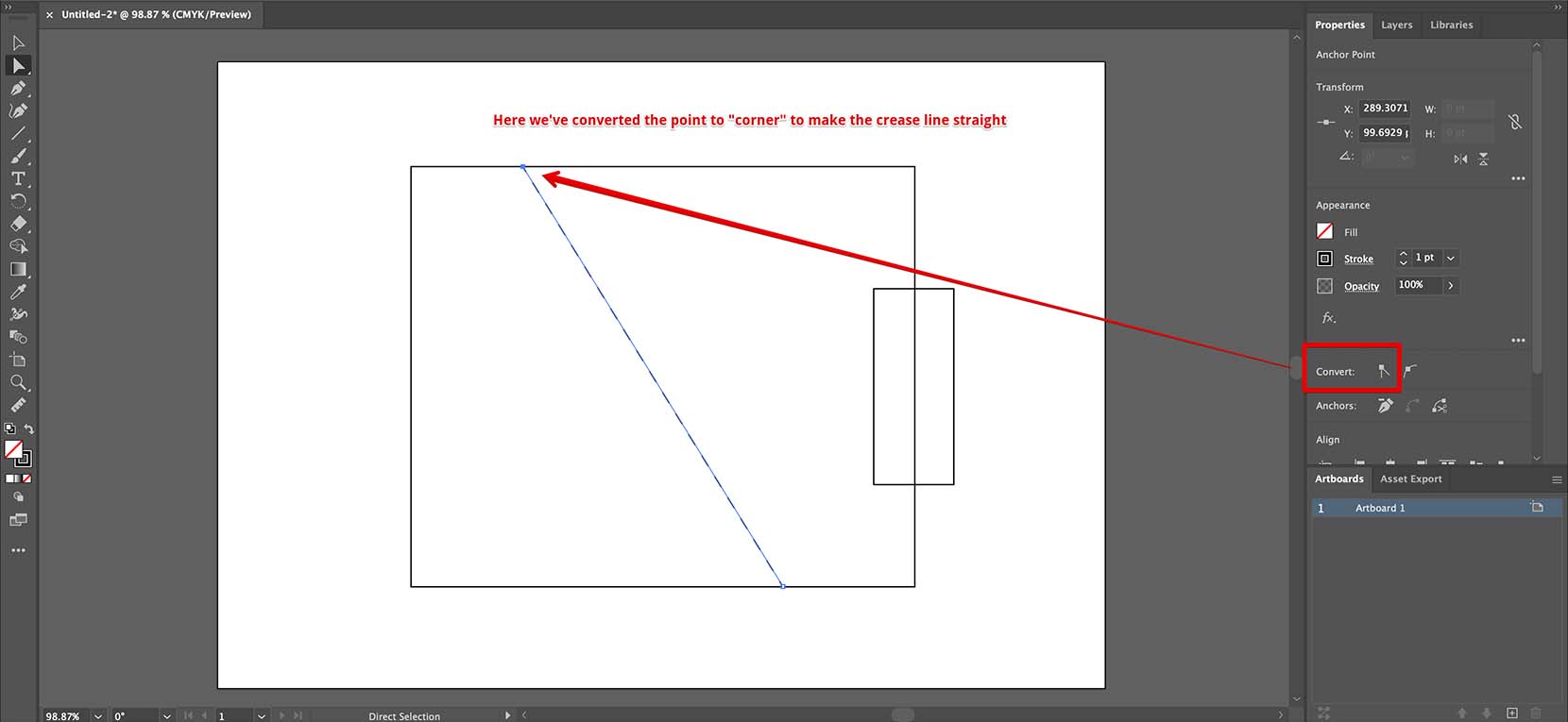 Crease line made straight in Illustrator