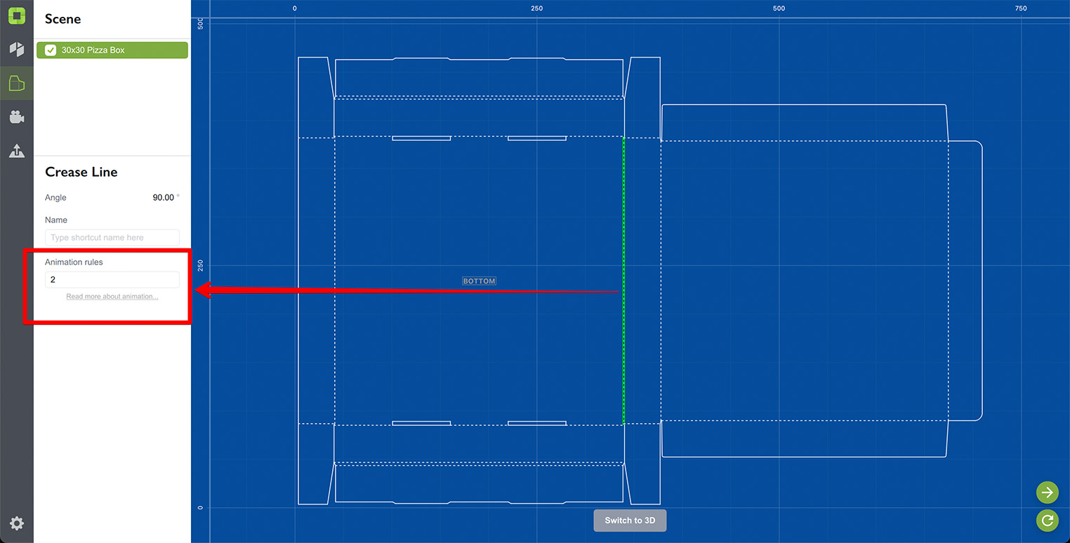 Animation parameters of a crease line