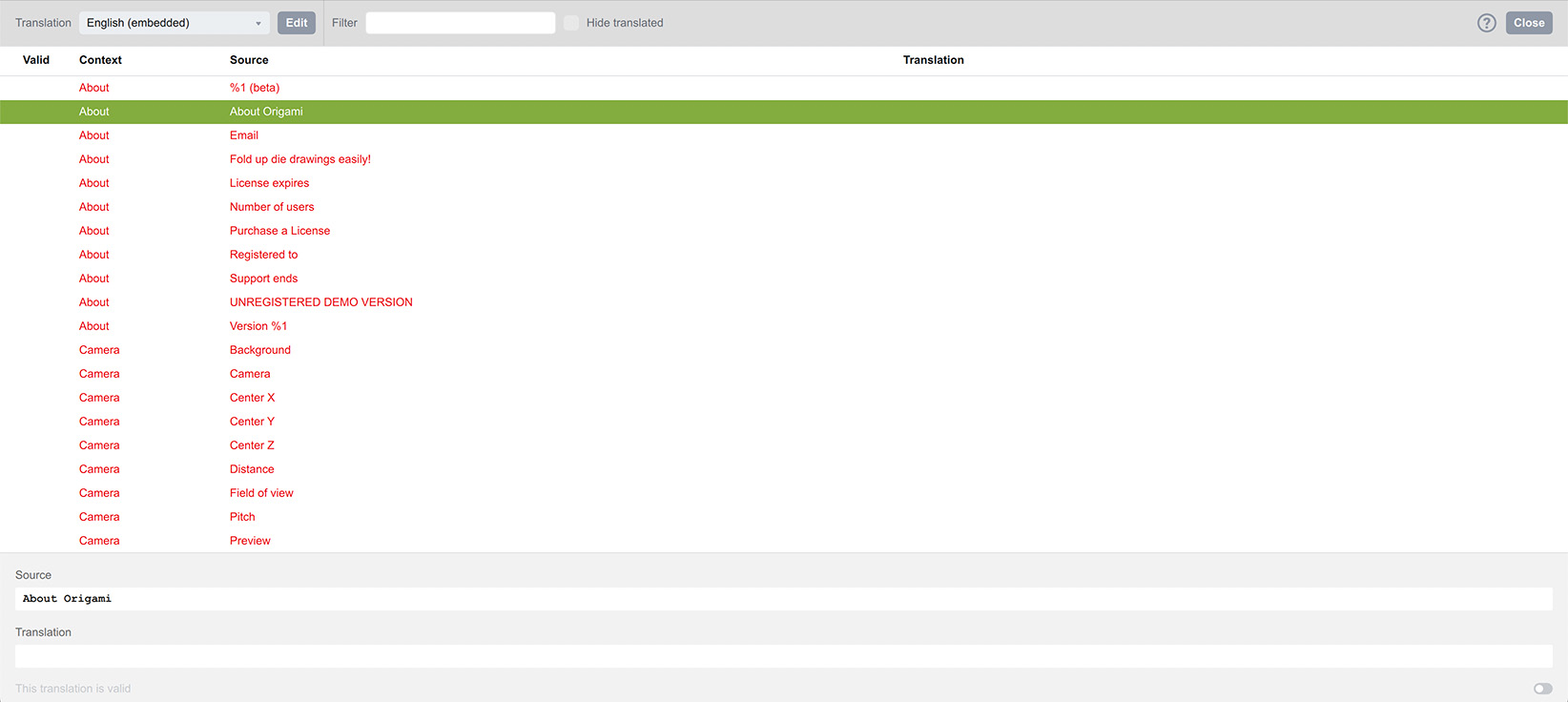 Origami translation interface