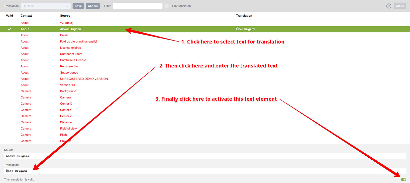 Translating a text element