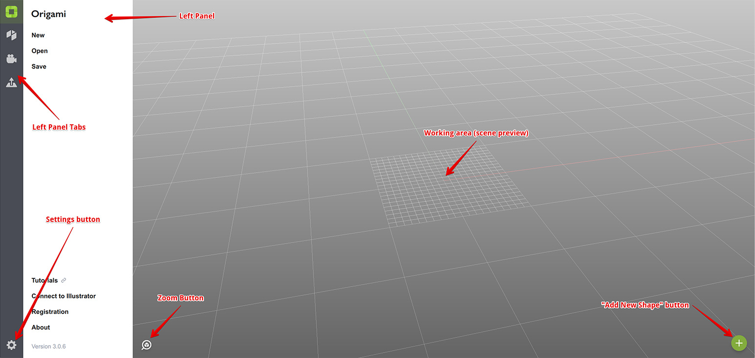 The main window of Origami 3 at startup