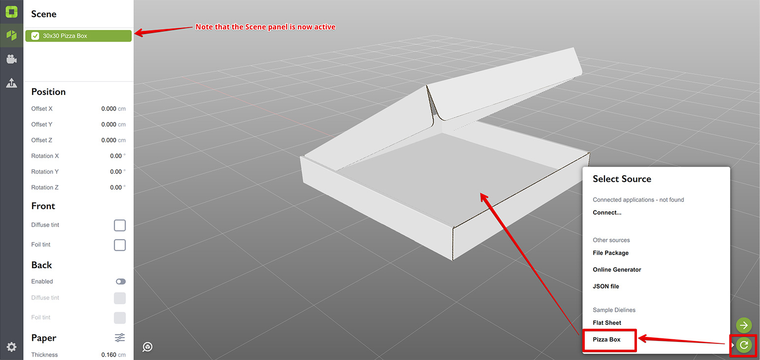 Origami 3 with sample pizza box model loaded