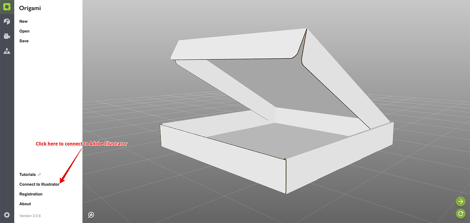 The button to connect Origami to Adobe Illustrator