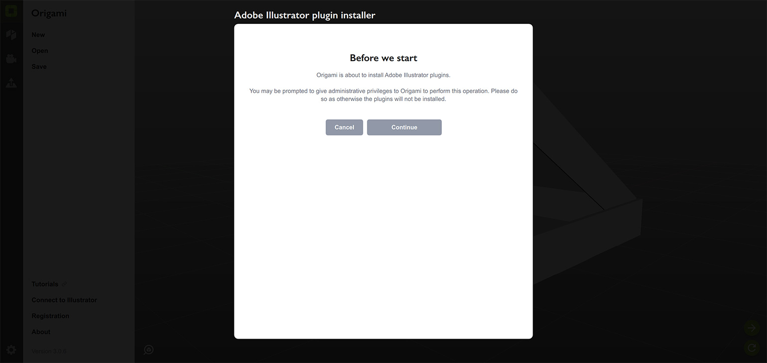 Origami needs an administrative access to modify the system