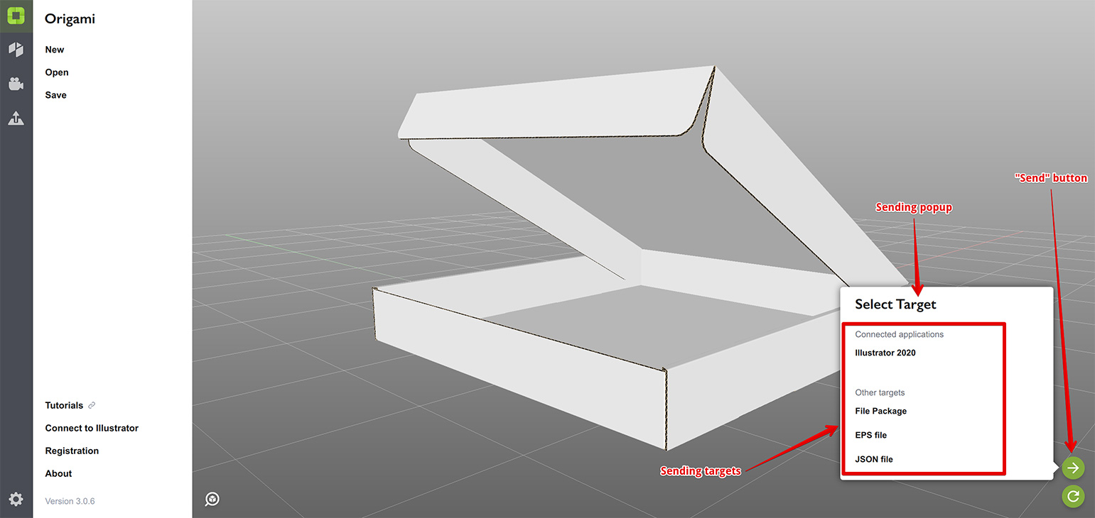 Send and Receive buttons at the bottom right corner of Origami