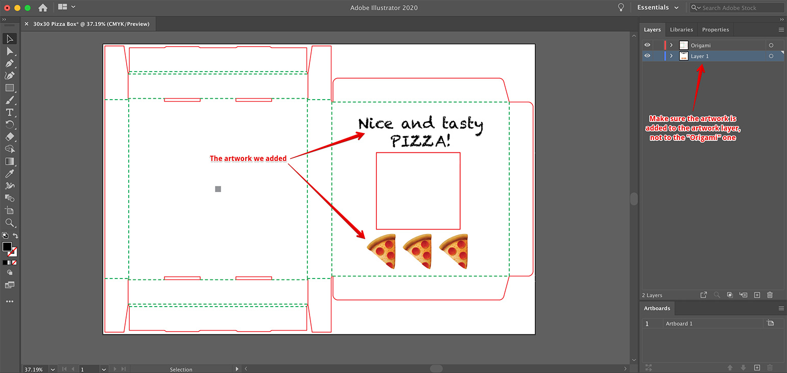 Adding artwork around the hole to the pizza box in Illustrator