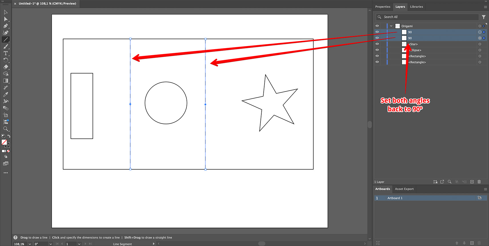 Settings folding angles back to 90 degrees in Illustrator
