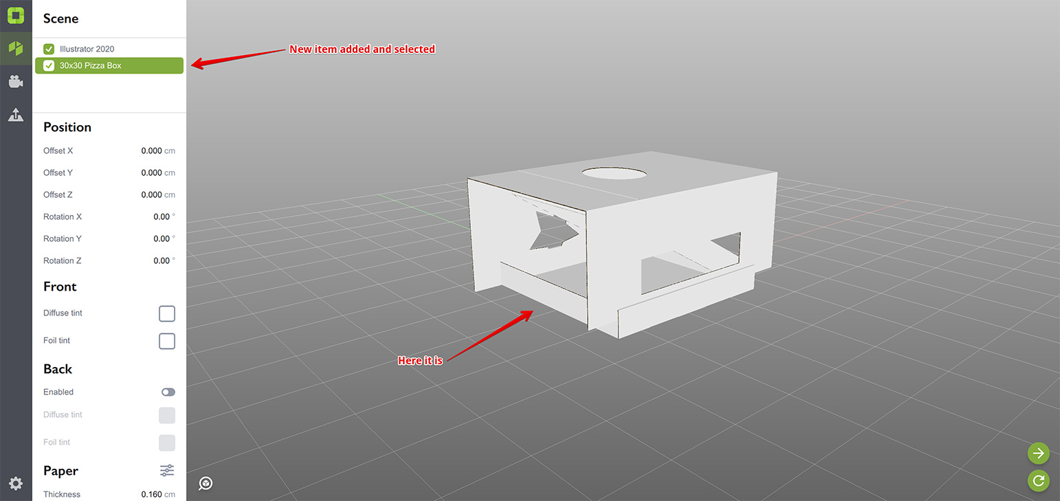 Pizza box shape added to the scene