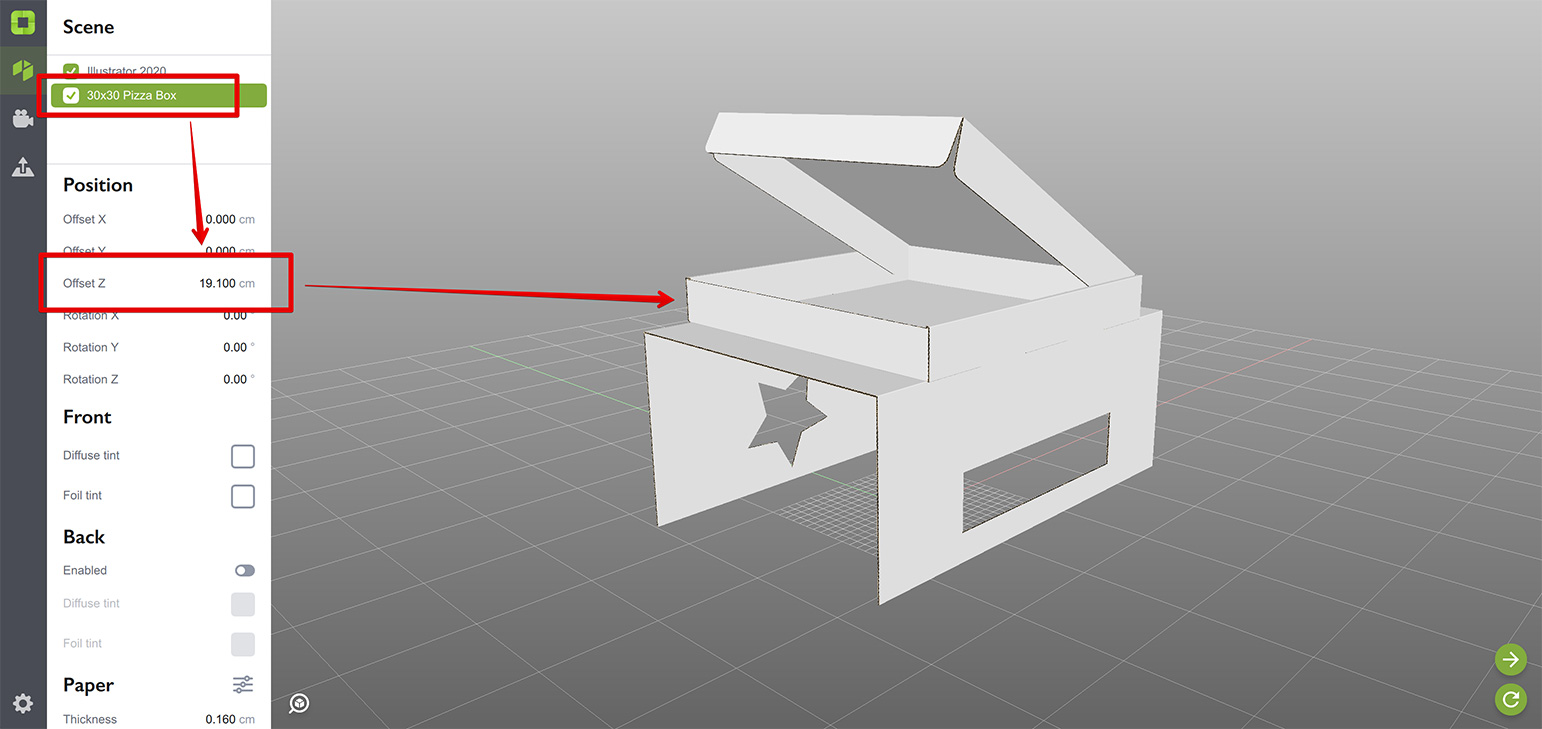 Pizza box on top of the stand in Origami