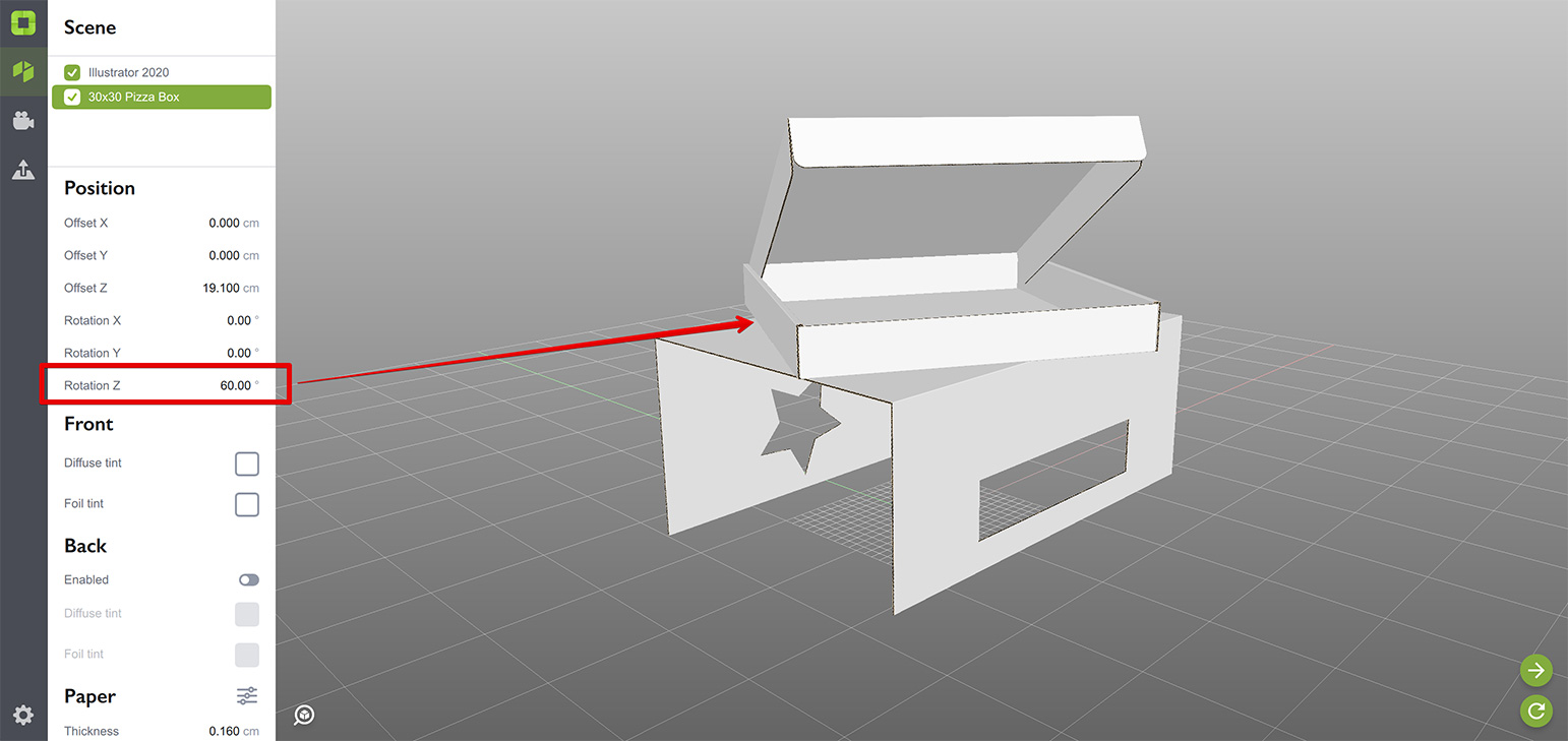 Rotating the pizza box on top of the stand in Origami