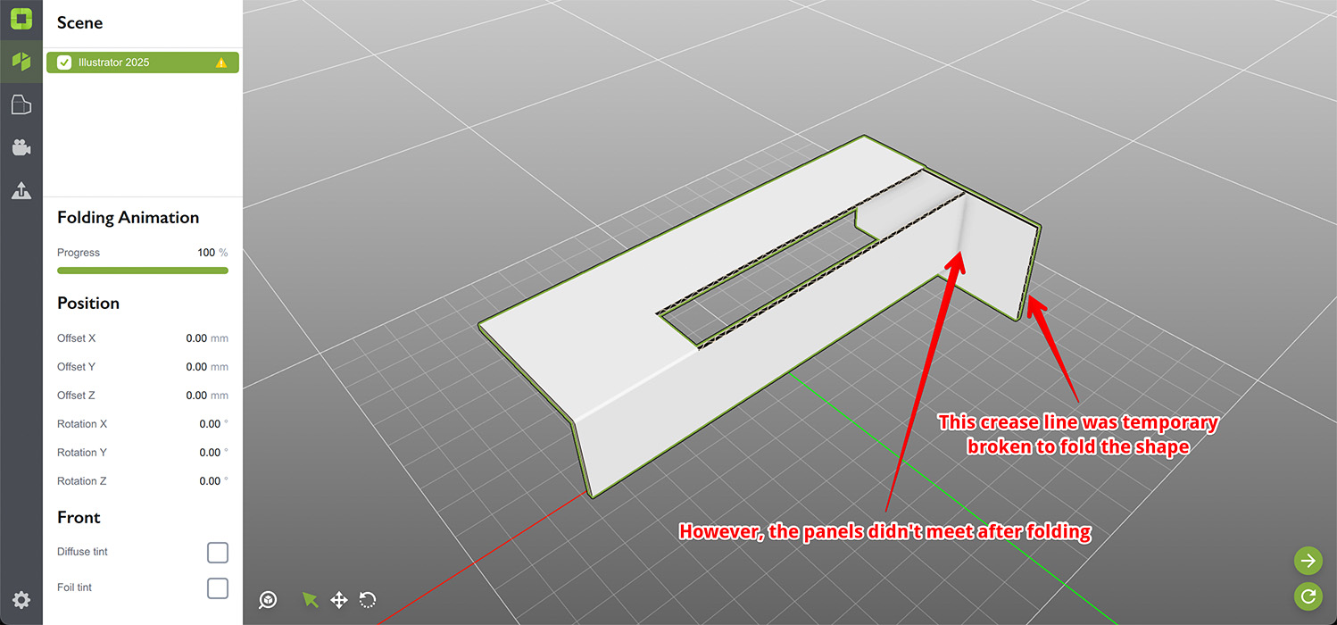 The 3D view of the broken shape