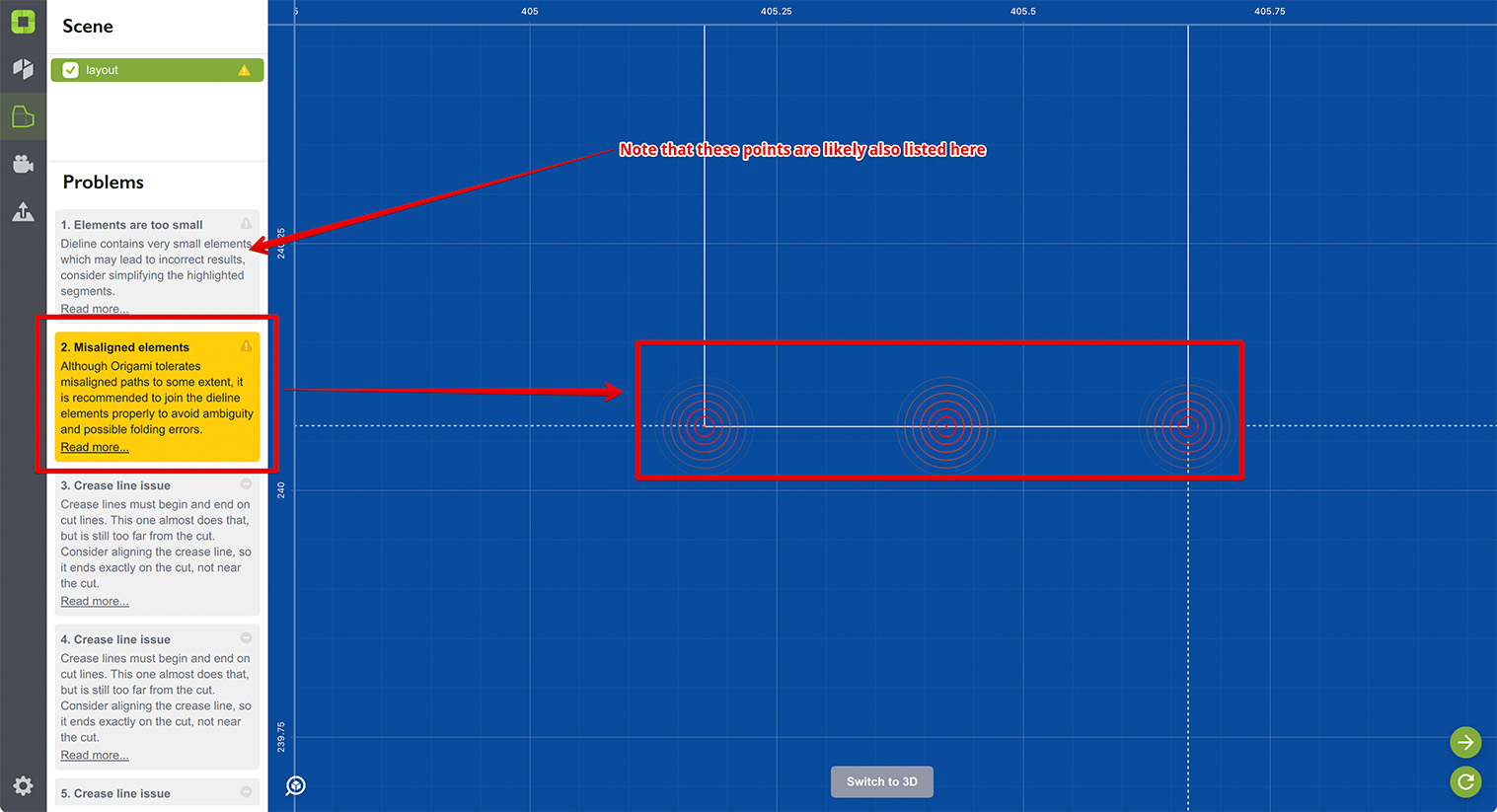 Misaligned elements on a straight line
